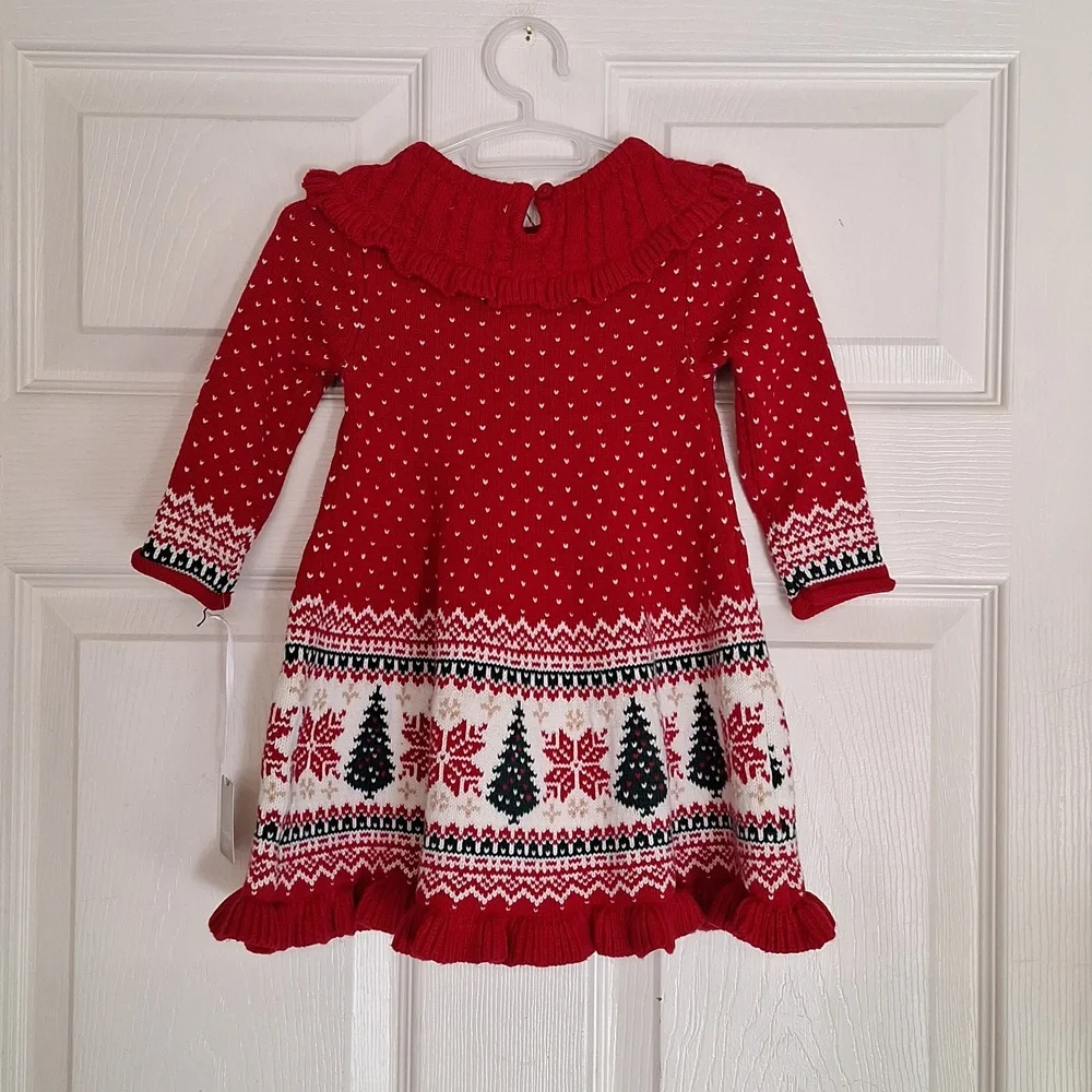 Tahari Baby Girl 12 Month Christmas Sweater Dress NWT